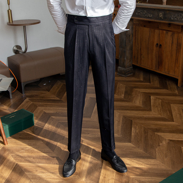 Henry - Pantalón recto de talle alto Nápoles a rayas doradas y plateadas