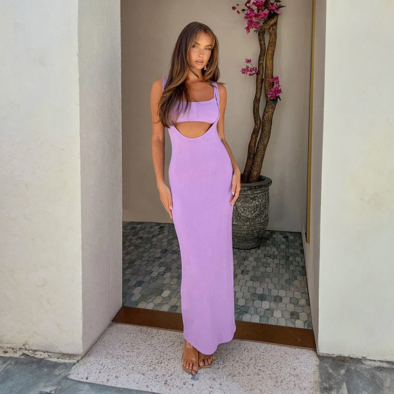 Vestido largo para mujer de canalé sin mangas estilo ajustado - Julieta