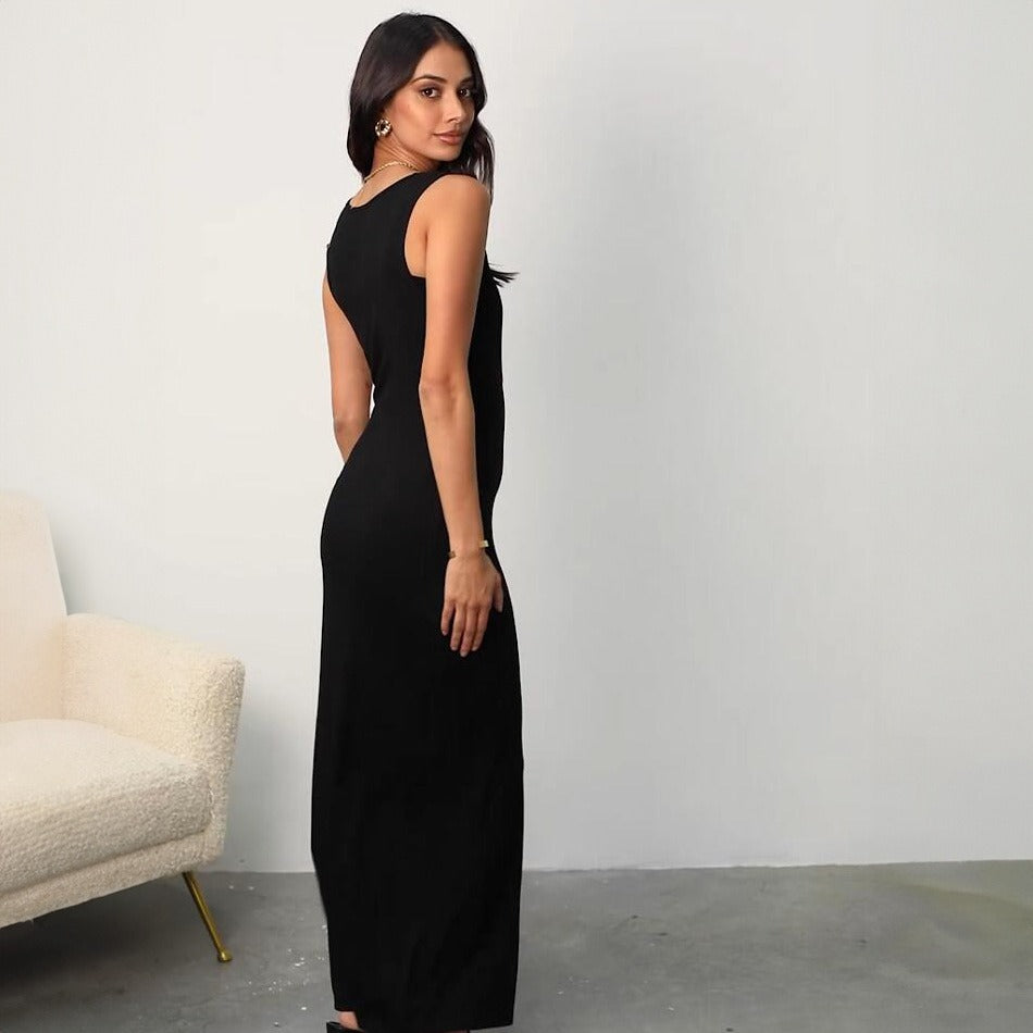 Vestido largo para mujer de canalé sin mangas estilo ajustado - Julieta