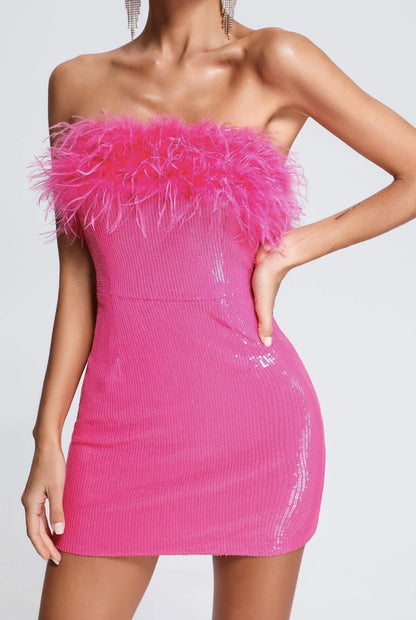 Vestido corto mujer lentejuelas escote palabra de honor - Dafne