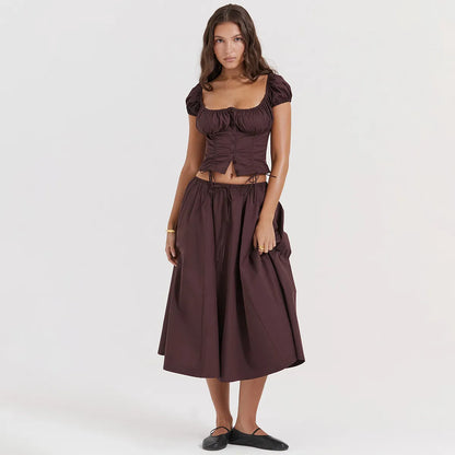Tania - Conjunto de top y falda de manga abullonada y cuello cuadrado