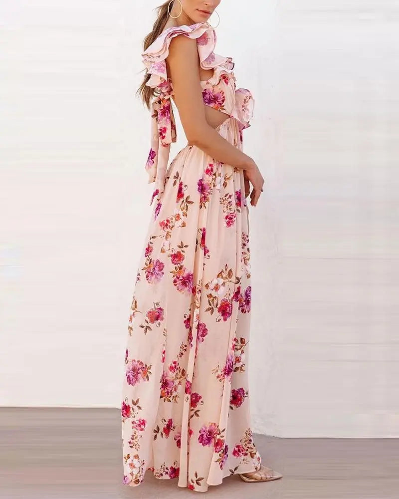 Sofía - Vestido Largo de Verano con Espalda Descubierta y Estampado Floral