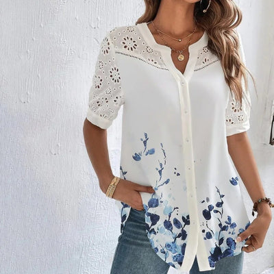 Blusa mujer encaje floral bordado estilo bohemio blanco - Verona