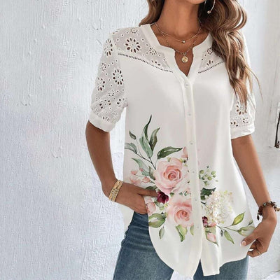 Blusa mujer encaje floral bordado estilo bohemio blanco - Verona