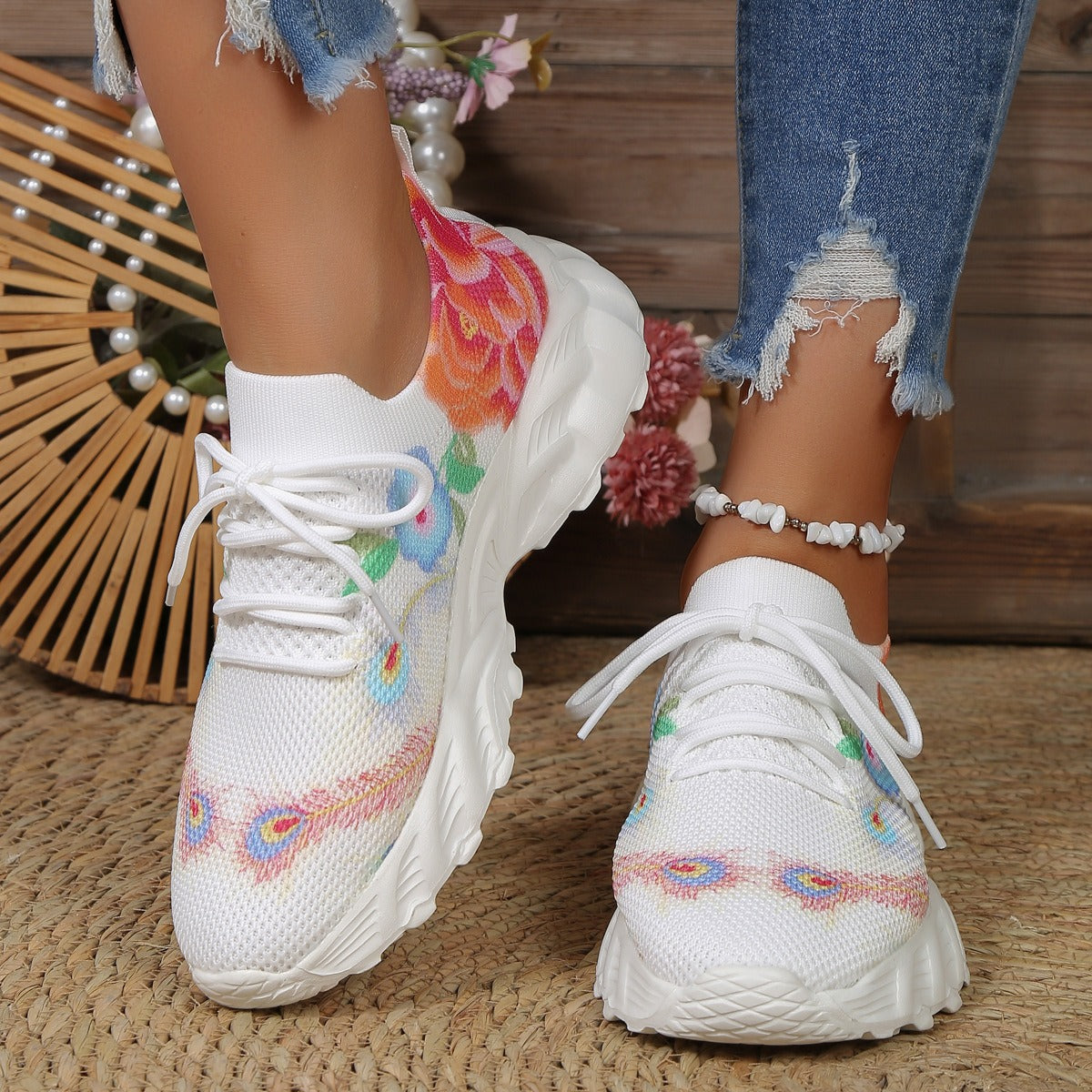 Zapatillas para mujer tejido transpirable con estampado floral - Julieta