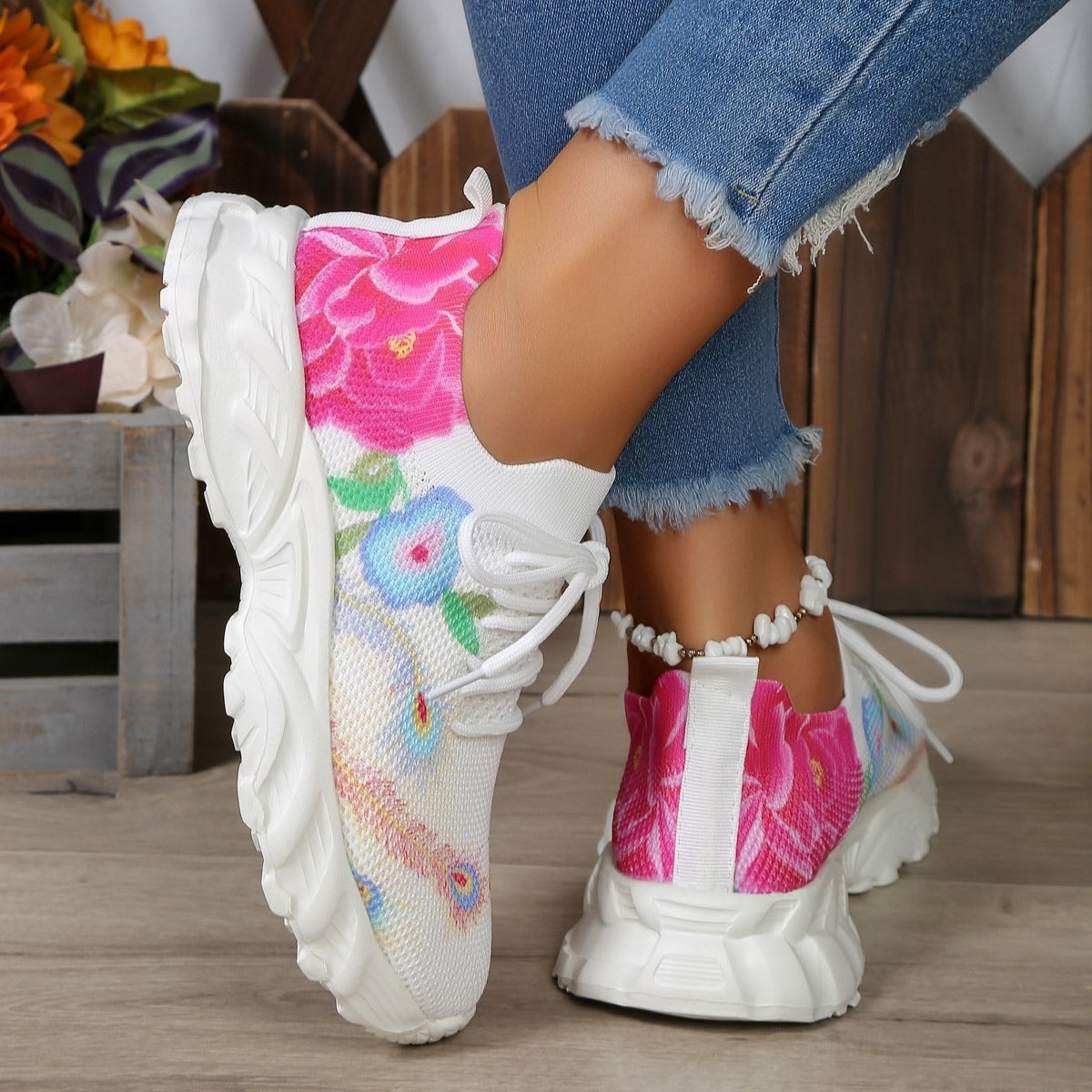 Zapatillas para mujer tejido transpirable con estampado floral - Julieta
