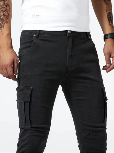 Pantalón cargo hombre ajustado denim elástico azul claro - Denver