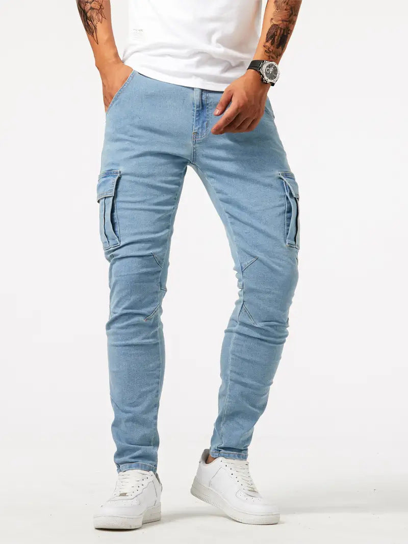 Pantalón cargo hombre ajustado denim elástico azul claro - Denver