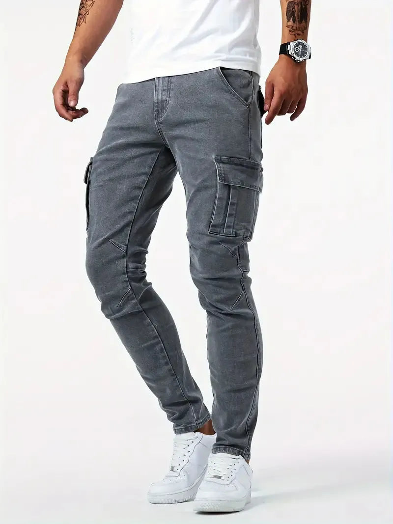 Pantalón cargo hombre ajustado denim elástico azul claro - Denver