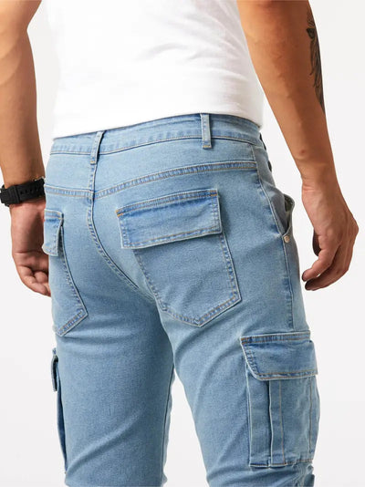 Pantalón cargo hombre ajustado denim elástico azul claro - Denver