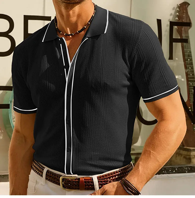 Polo hombre punto calado contraste en azul claro - Lorenzo