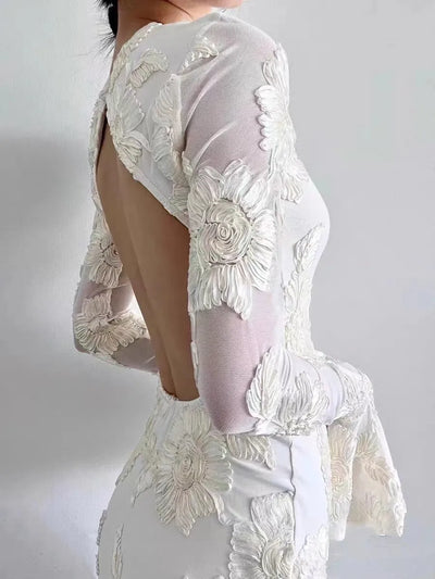 Emily - Romance Floral Vestido de Malla sin Espalda
