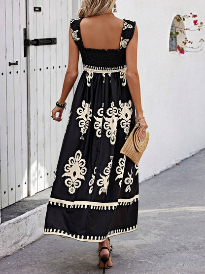 Vestido largo mujer estampado bohemio tirantes playa beige y negro - Zahara