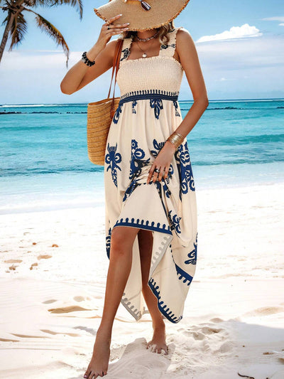 Vestido largo mujer estampado bohemio tirantes playa beige y negro - Zahara