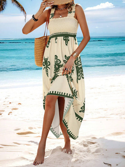 Vestido largo mujer estampado bohemio tirantes playa beige y negro - Zahara
