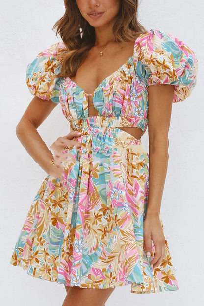 Vestido corto mujer estampado floral escote fruncido - Valeria