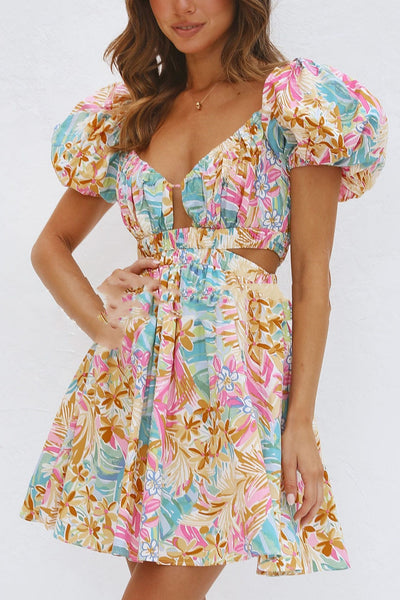 Vestido corto mujer estampado floral escote fruncido - Valeria