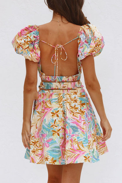 Vestido corto mujer estampado floral escote fruncido - Valeria