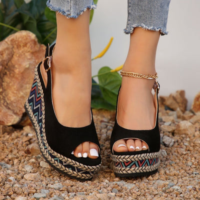 Sandalias de plataforma para mujer tejido étnico estilo cuña - Gabriela