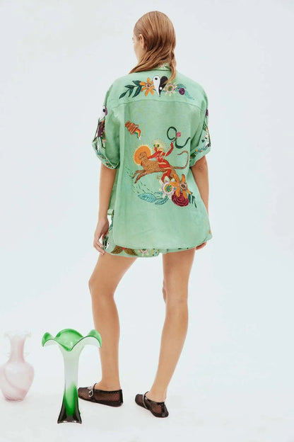 Saray - Conjunto de pantalón corto oversize con estampado floral