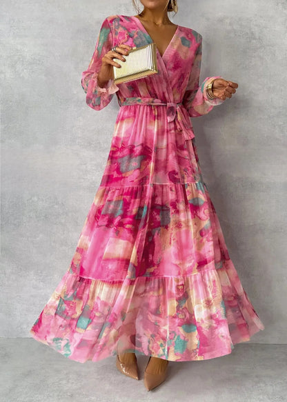 Vestido maxi para mujer de gasa estampado floral estilo vaporoso - Amelia