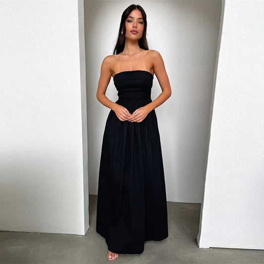 Jayla - Vestido largo con hombros descubiertos y estampado francés