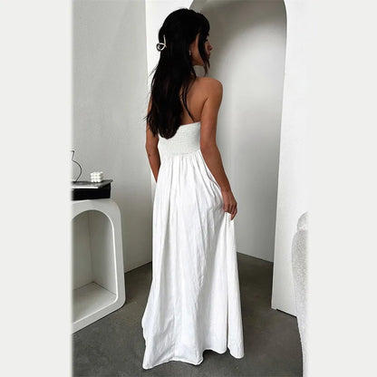 Jayla - Vestido largo con hombros descubiertos y estampado francés