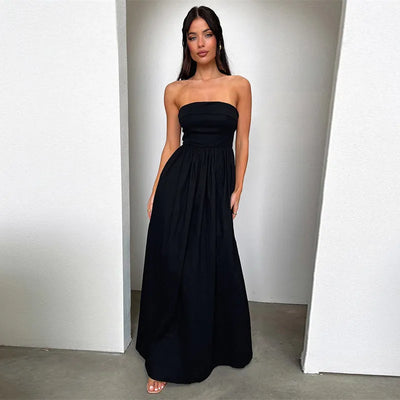 Jayla - Vestido largo con hombros descubiertos y estampado francés