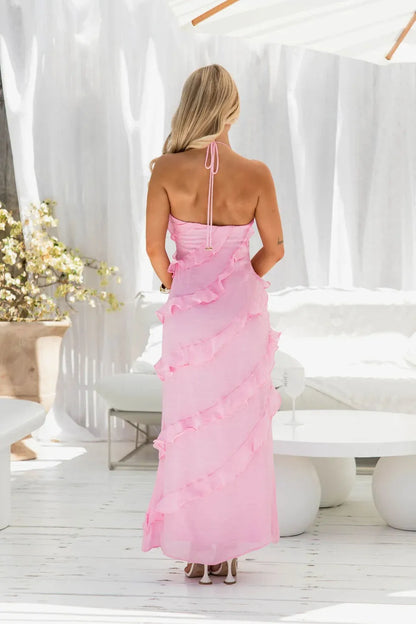 Ayla - Vestido largo halter de corte elegante