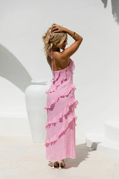 Ayla - Vestido largo halter de corte elegante