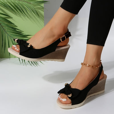 Sandalias para mujer de plataforma textil con lazo y pulsera ajustable - Natalia