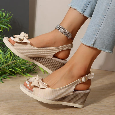 Sandalias para mujer de plataforma textil con lazo y pulsera ajustable - Natalia