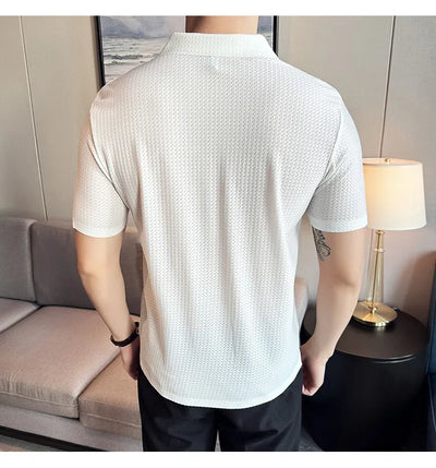 Polo hombre estilo británico textura gofre negro elegante - Lionel