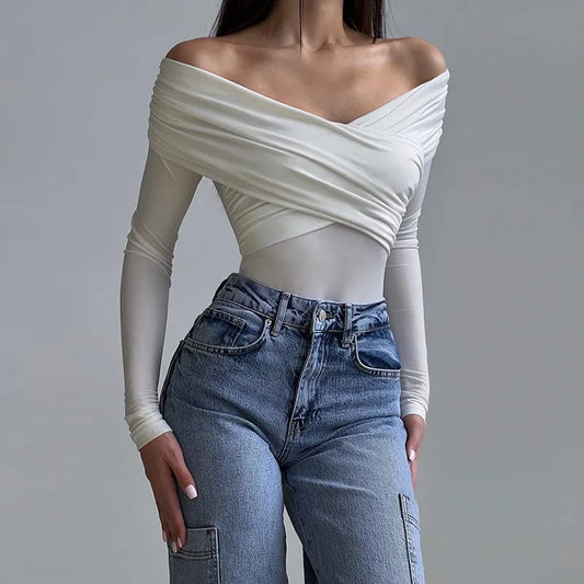 Yela - Body básico elástico monocolor de moda para mujer