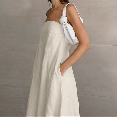 Vestido largo para mujer de lino algodón escote palabra de honor - Elodie