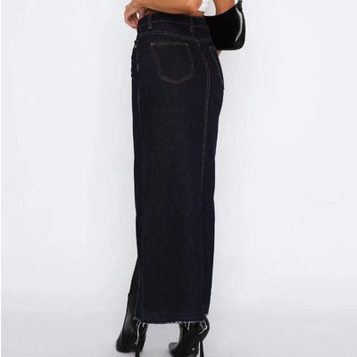 Falda larga para mujer denim tiro alto con abertura trasera - Emilie