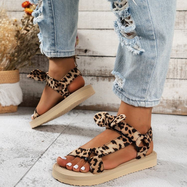 Sandalias planas mujer con lazo estampado leopardo - Narella
