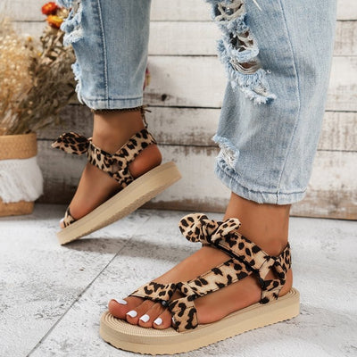 Sandalias planas mujer con lazo estampado leopardo - Narella