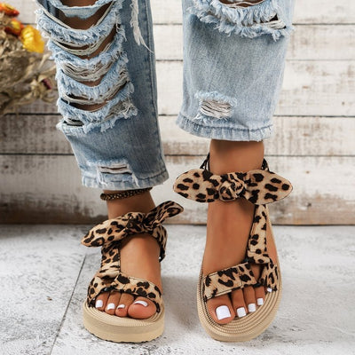 Sandalias planas mujer con lazo estampado leopardo - Narella