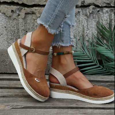 Sandalias cuña para mujer lona con correa ajustable estilo alpargata - Clara