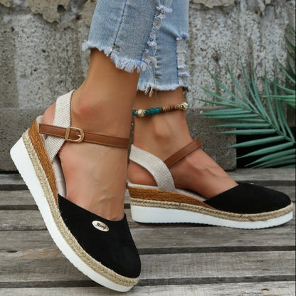 Sandalias cuña para mujer lona con correa ajustable estilo alpargata - Clara