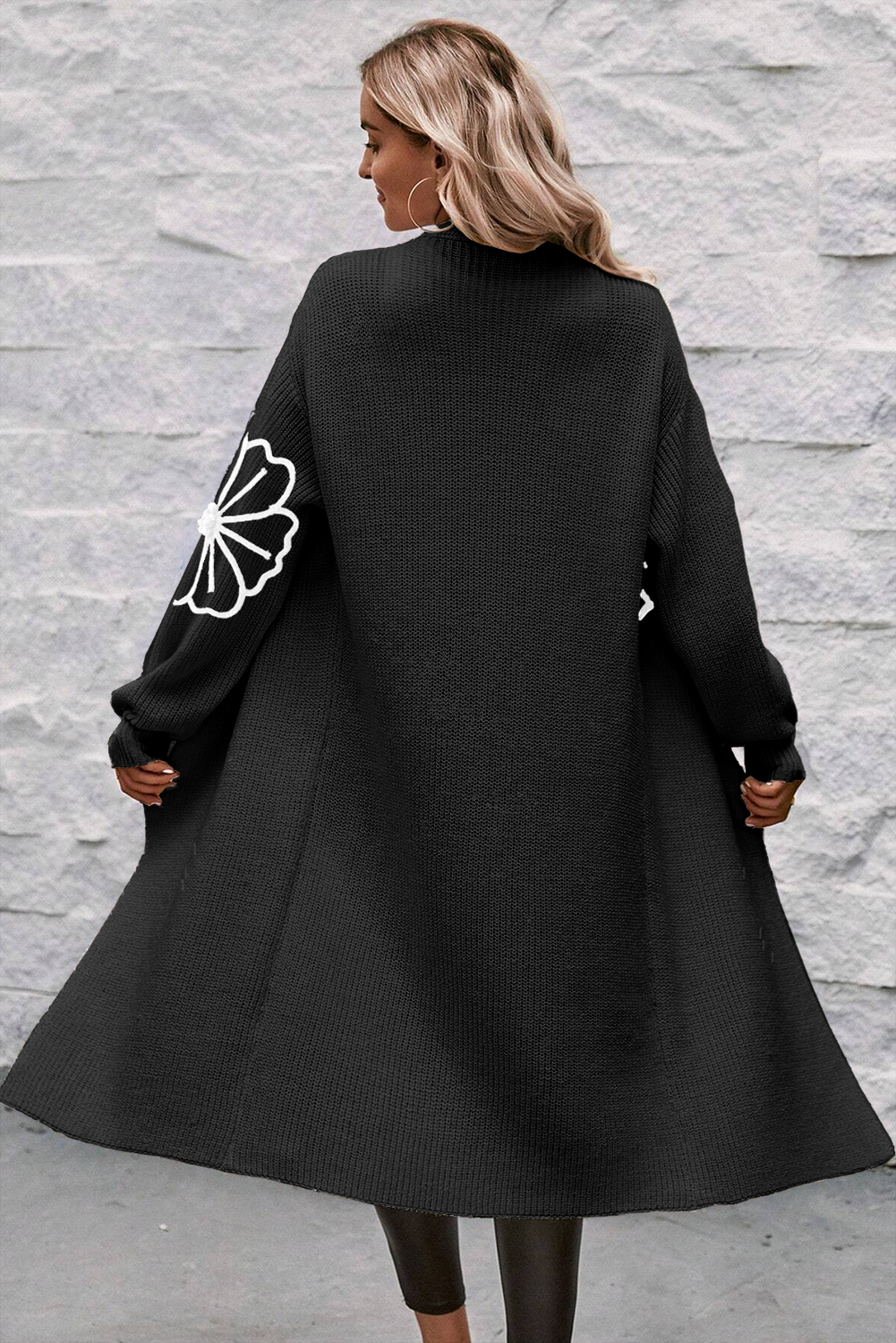 Arleth Flower Embroidered Drop Shoulder Open Duster Cardigan