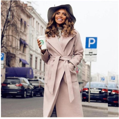 Serena - Abrigo de lana para mujer con solapas y cinturón de anudar