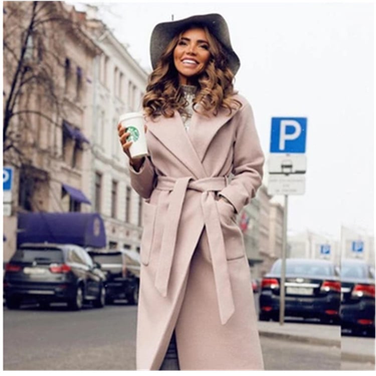 Serena - Abrigo de lana para mujer con solapas y cinturón de anudar