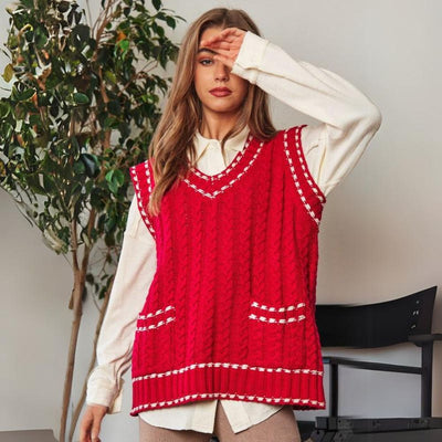 Lea - Chaleco de punto multicapa con tejido de malla y ribete en contraste