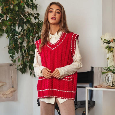 Lea - Chaleco de punto multicapa con tejido de malla y ribete en contraste