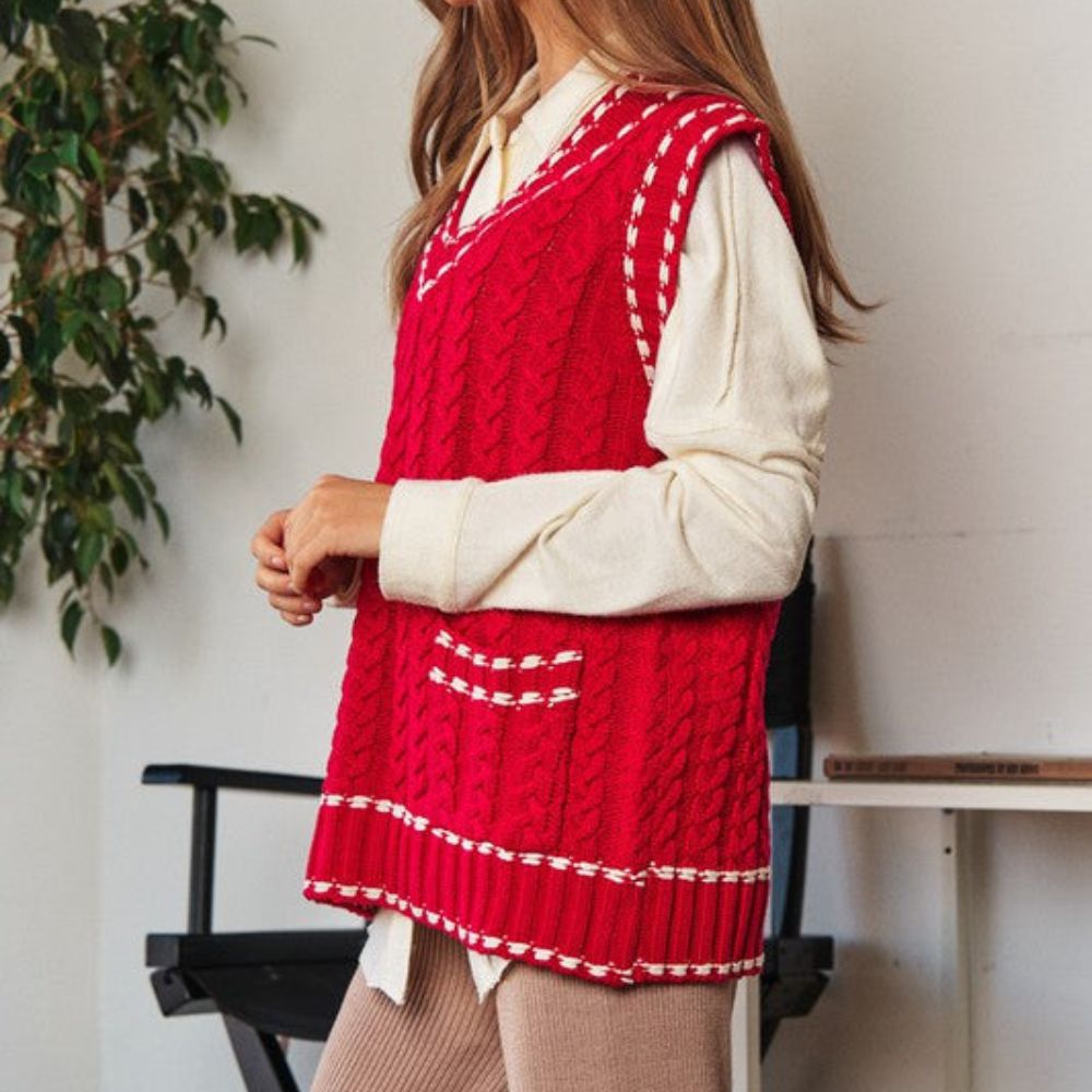 Lea - Chaleco de punto multicapa con tejido de malla y ribete en contraste