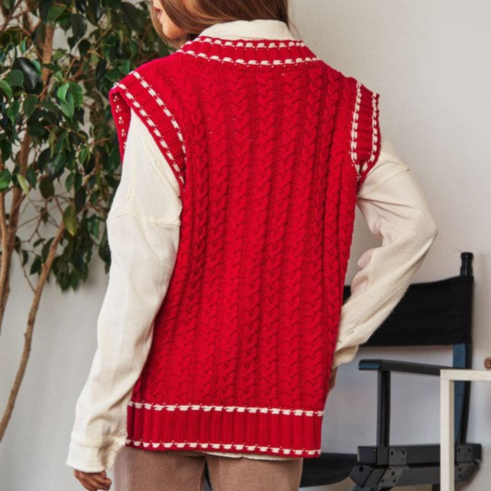 Lea - Chaleco de punto multicapa con tejido de malla y ribete en contraste