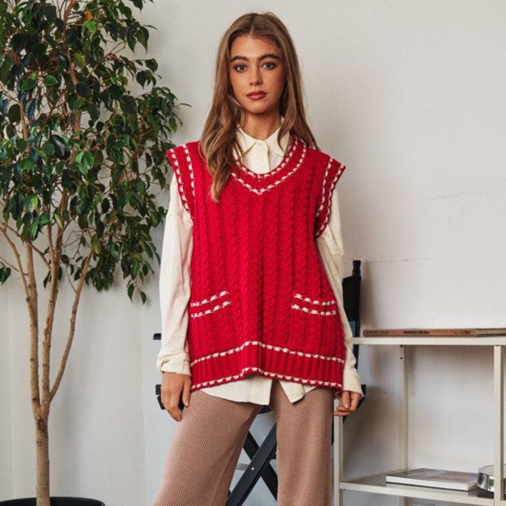 Lea - Chaleco de punto multicapa con tejido de malla y ribete en contraste