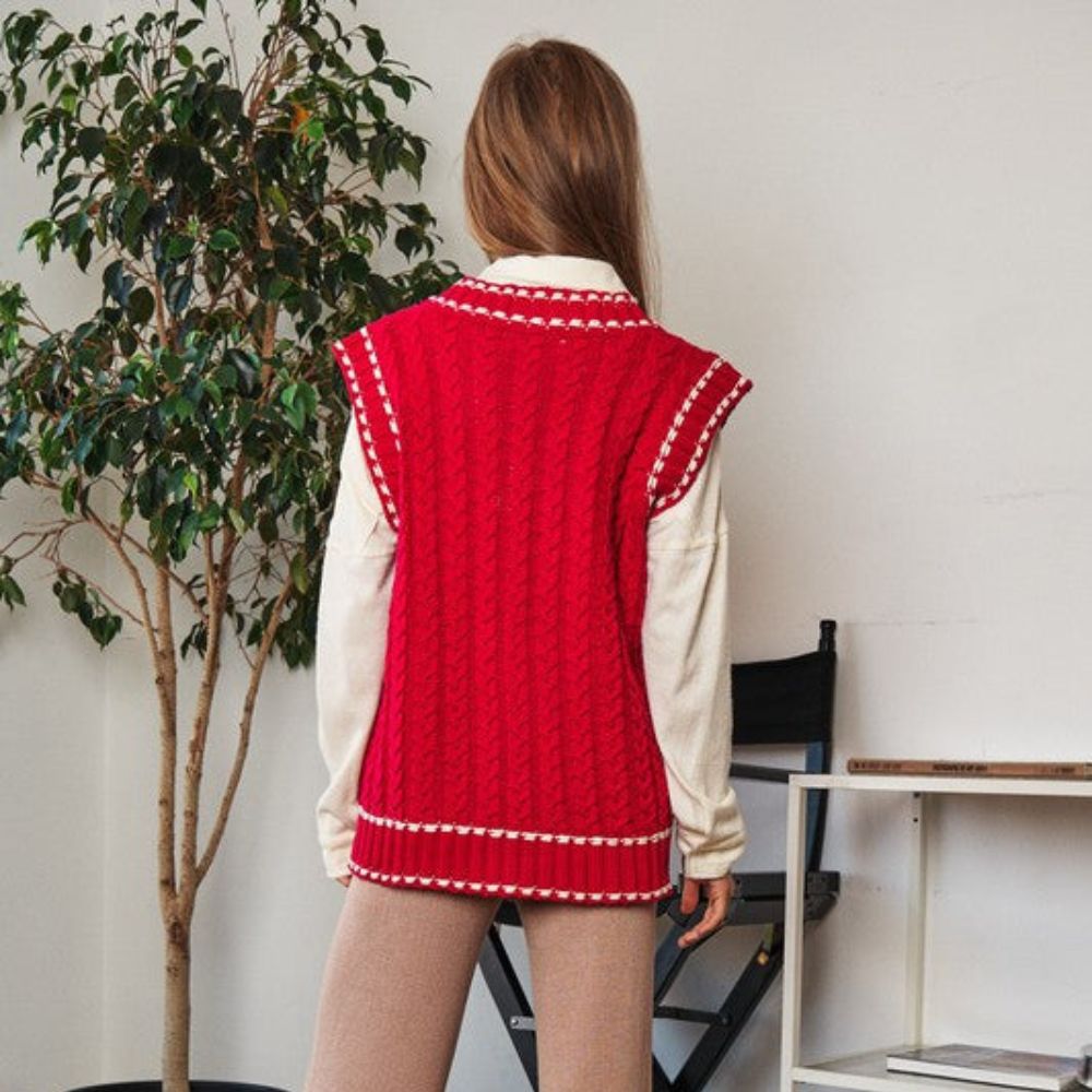 Lea - Chaleco de punto multicapa con tejido de malla y ribete en contraste